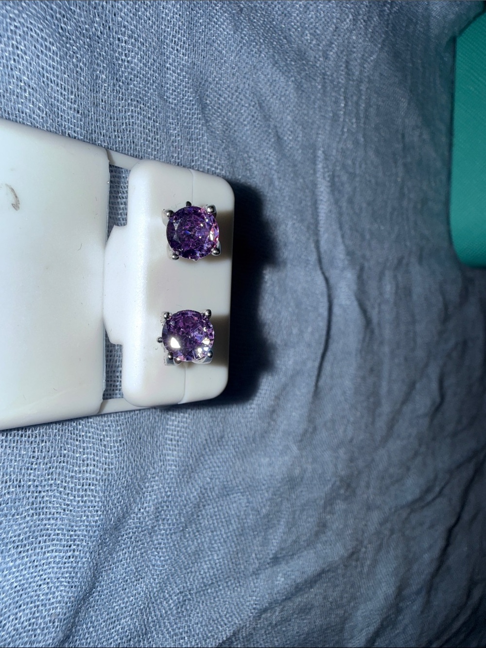 Genuine Natural Amethyst Round Stud Earrings